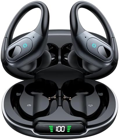 occiam Active Noise Cancelling Ear Buds Bluetooth Headphones Wireless Earbuds 90Hrs Playback Stereo Bass Earphones with Over-Ear Hooks IPX7 Waterproof Earbud for Sports Running Gym Workout Black