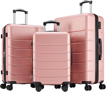 OLIXIS 3-Piece Suitcase Set, Hardside Luggages with Spinner Wheels, Lightweight ABS Hard Shell Travel Luggage, Expandable Carry-On Suitcase with TSA Approved Lock –Pink(20+24+28 Inch)