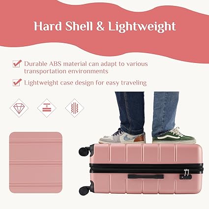OLIXIS 3-Piece Suitcase Set, Hardside Luggages with Spinner Wheels, Lightweight ABS Hard Shell Travel Luggage, Expandable Carry-On Suitcase with TSA Approved Lock –Pink(20+24+28 Inch) - Image 4