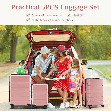 OLIXIS 3-Piece Suitcase Set, Hardside Luggages with Spinner Wheels, Lightweight ABS Hard Shell Travel Luggage, Expandable Carry-On Suitcase with TSA Approved Lock –Pink(20+24+28 Inch) - Image 5