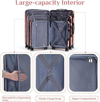 OLIXIS 3-Piece Suitcase Set, Hardside Luggages with Spinner Wheels, Lightweight ABS Hard Shell Travel Luggage, Expandable Carry-On Suitcase with TSA Approved Lock –Pink(20+24+28 Inch) - Image 3