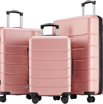 OLIXIS 3-Piece Suitcase Set, Hardside Luggages with Spinner Wheels, Lightweight ABS Hard Shell Travel Luggage, Expandable Carry-On Suitcase with TSA Approved Lock –Pink(20+24+28 Inch)