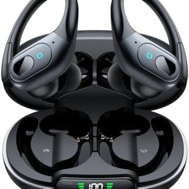 occiam Active Noise Cancelling Ear Buds Bluetooth Headphones Wireless Earbuds 90Hrs Playback Stereo Bass Earphones with Over-Ear Hooks IPX7 Waterproof Earbud for Sports Running Gym Workout Black